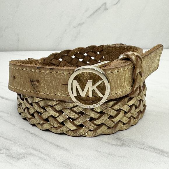 Michael Kors Gold Braided Leather Belt - Size Small ✨ - Picture 1 of 11